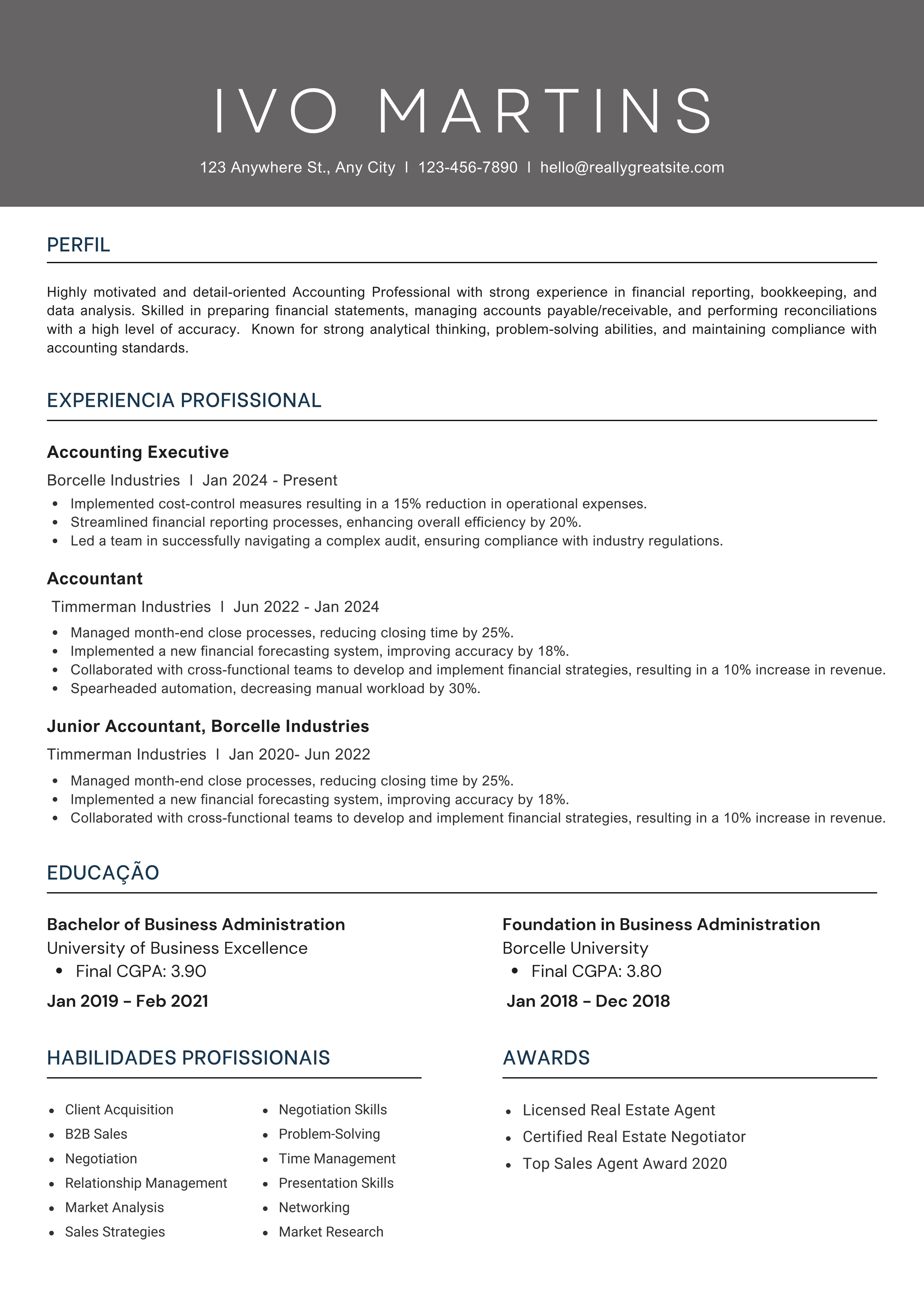 Exemplo do CV modelo 4