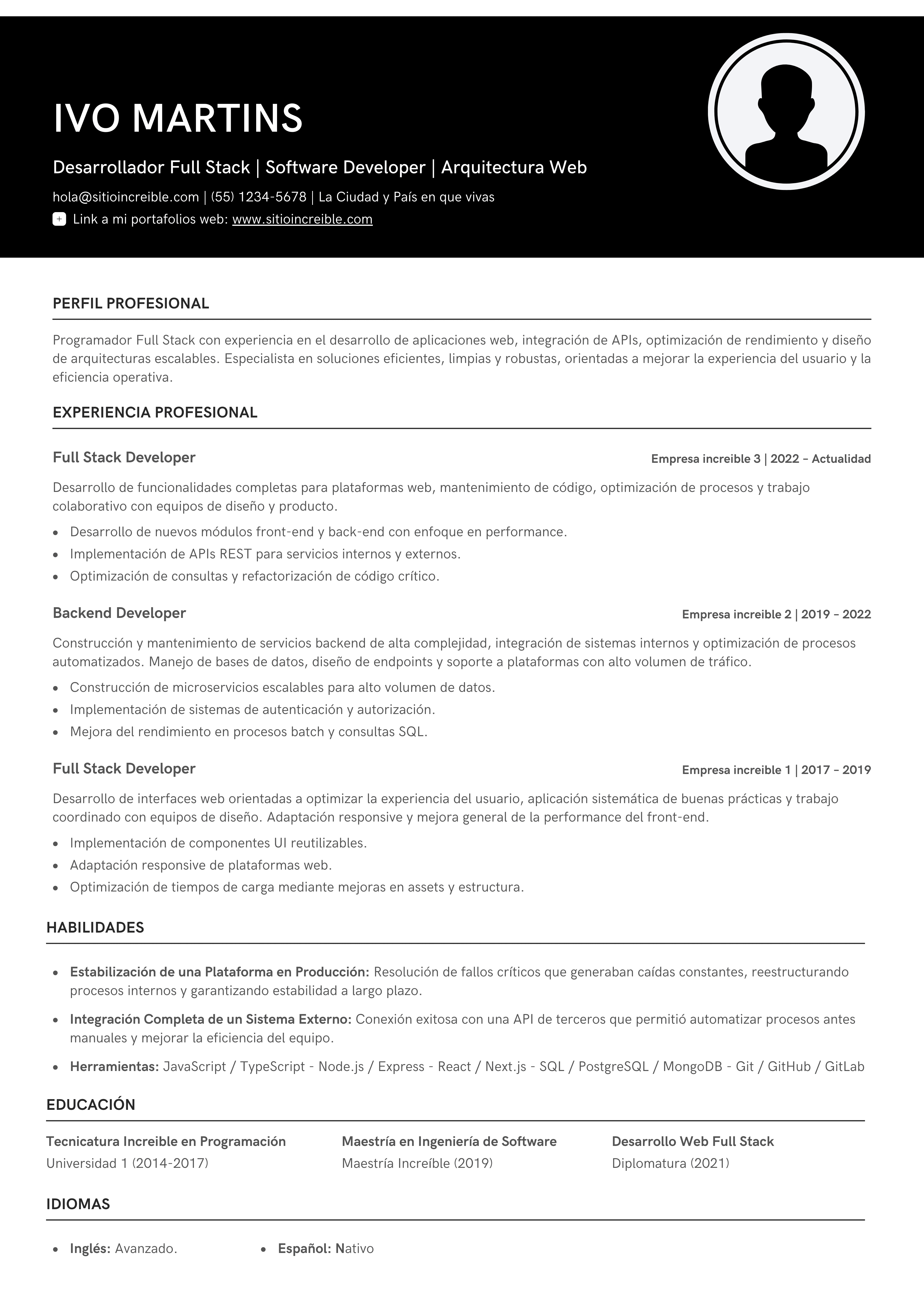 Exemplo do CV modelo 7