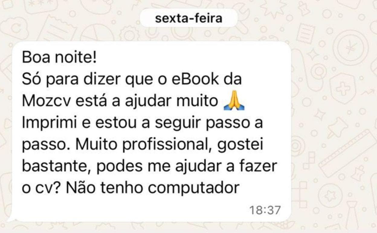 Mensagem de WhatsApp sobre seguir o eBook passo a passo