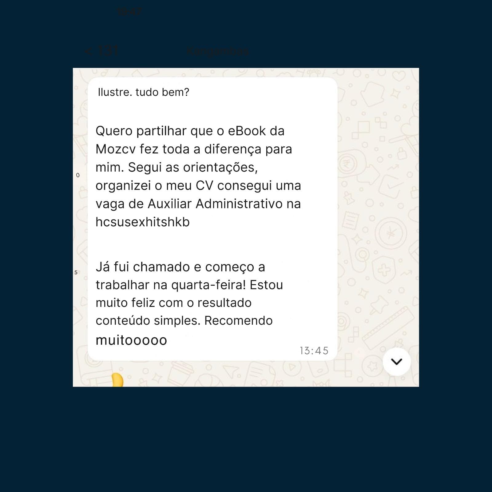 Conversa de WhatsApp com seguimento após leitura do ebook da MozCV